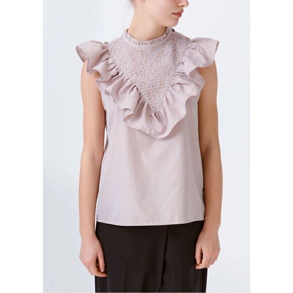 Munthe Blouse Rossi Plaid Smocked Ruffle - Picture 13 of 13